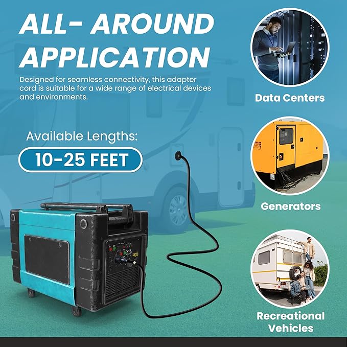 IronBox Electric NEMA L5-20P to L5-20R Power Cord - 20A, 125V, 12/3 AWG SJT - UL Listed Power Cable Adapter - Heavy Duty Extension Cord for Outdoor, RV, Generator, Data Center & More (25 ft, Molded)