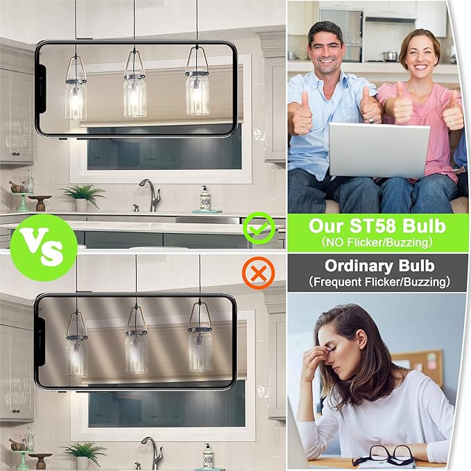 Vintage Edison Bulbs 60W Equivalent 850LM, 6W LED Light Bulb Neutral White 4000K, ST58 Filament Lighting E26 Base, Non-Dimmable, Pack of 6