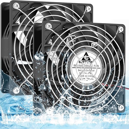 GDSTIME 120mm x 38mm 12V DC IP68 Waterproof Fan, High Speed Dual Ball Bearing Brushless Computer PC Case Exhaust Cooling Fan 2Pin for RV Refrigerator Solar Battery Box Ventilation, 2 Pack