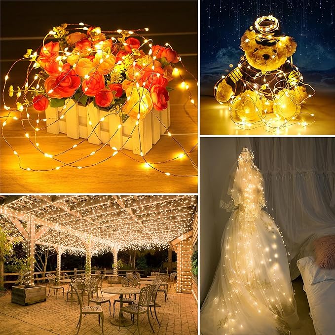 Solar String Lights Outdoor Waterproof 6 Pack Total 198ft 600LED 8 Modes Twinkle Lights Solar Fairy Lights for Patio, Garden Yard Party Tree Christmas Halloween Decoration, Warm White