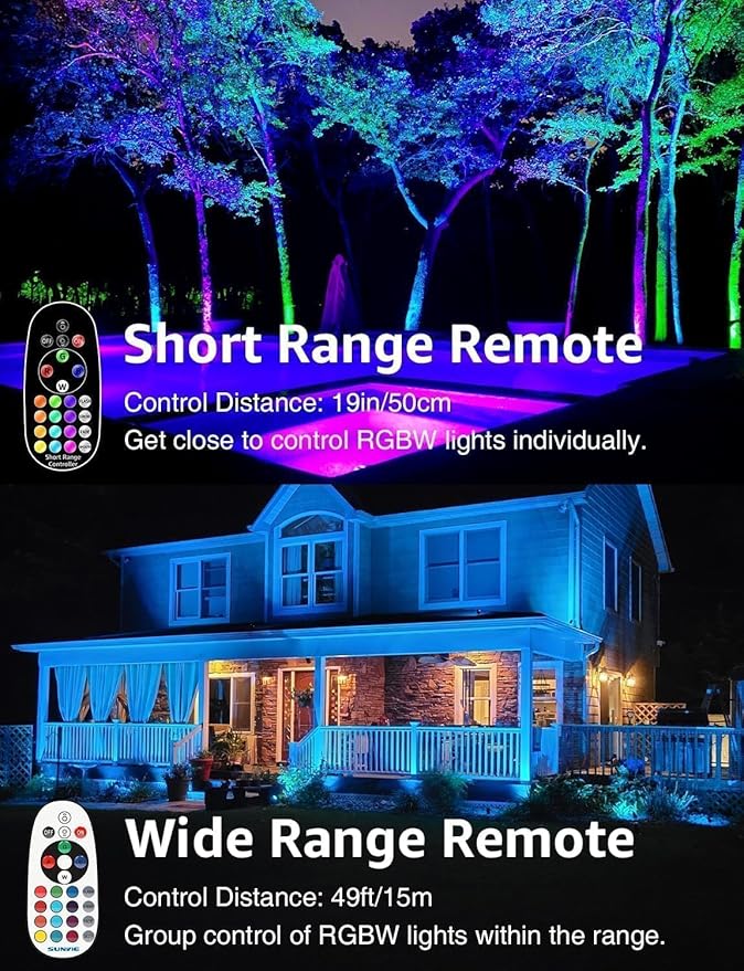 SUNVIE RGB Halloween Low Voltage Landscape Lights Color Changing 12W LED Landscape Lighting Outdoor Waterproof Remote Control for Garden Pathway Christmas Decorative Lighting, 12 Pack with Connector
