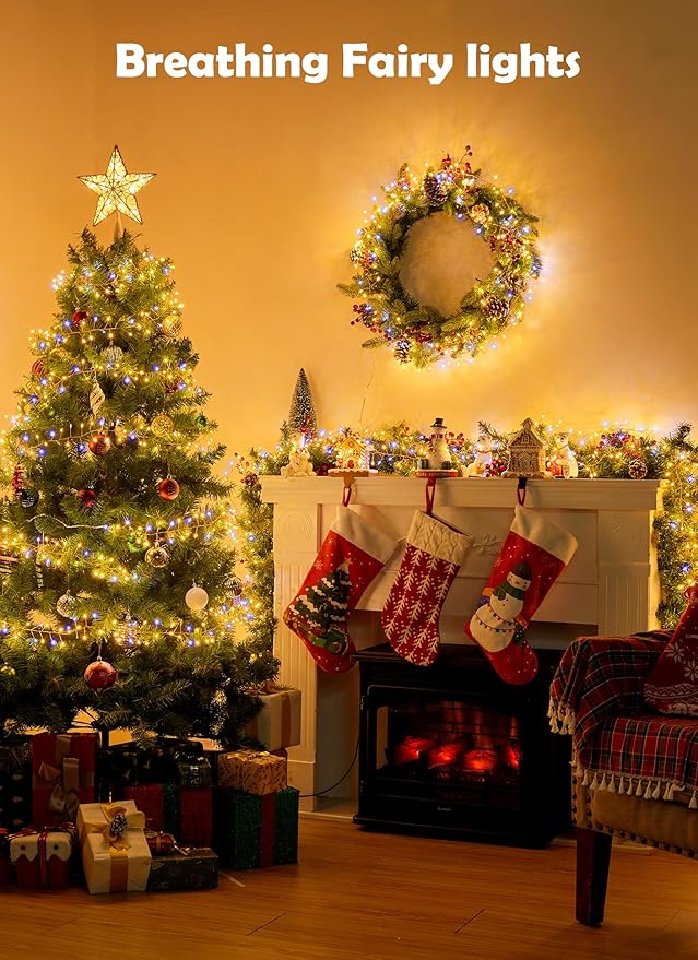 Fairy Lights Plug in, 200LED Twinkle Lights - Firecracker String Lights, Christmas Tree Lights Waterproof for Bedroom, Garden, Patio, DIY Wreath, Indoor Outdoor Decor