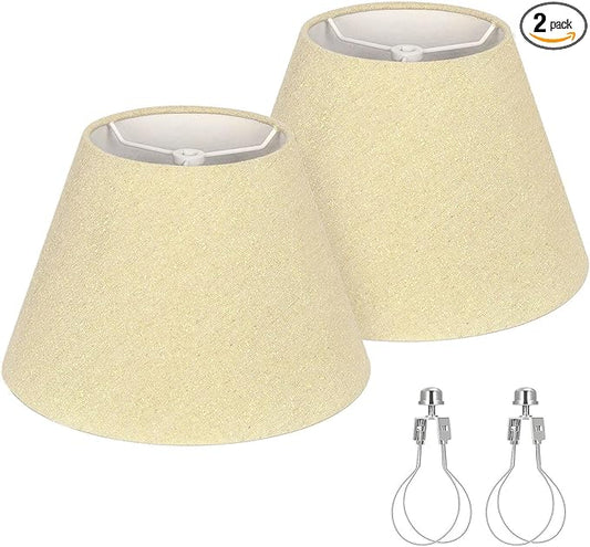 Lamp Shades with Glitter Gold Thread, Replacement Lamp Shades for Table Floor Bedside Lamps, 5.5" Top x 10" Bottom x 6.6" High, Durable Lampshade with Spider Fitter, Bulb Clip Adapters Included