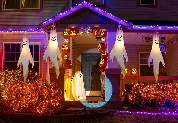 Halloween Ghost Decorations Outdoor: with Timer, 2 Pcs Spooky Hanging Ghost for Tree Porch Garden Yard, Waterproof LED Ghost Halloween Decor