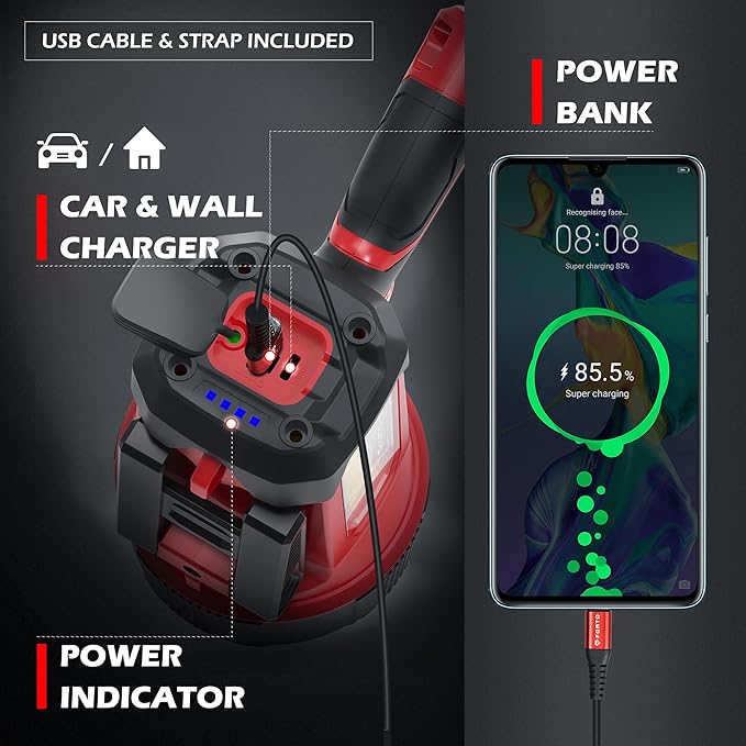 FORTO Rechargeable Spotlight Flashlight with 80000 Candela, 200000 Lumens Handheld Spotlight with Foldable Stand, 6 Modes IPX7 Waterproof LED Spot Lights for Boating Hunting Hiking (Red)