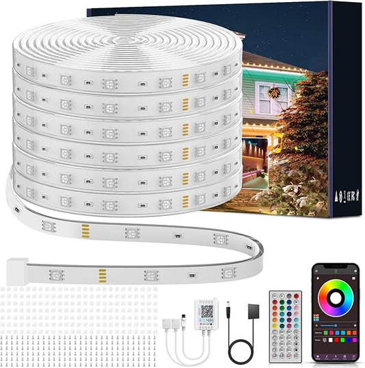 Outdoor Led Strip Lights Waterproof 400ft, Ip68 Outside Led Light Strip Waterproof with Remote and App Control, Exterior Music Syne RGB Led Rope Lights for Bathroom, Party Home Decor (2*200ft)