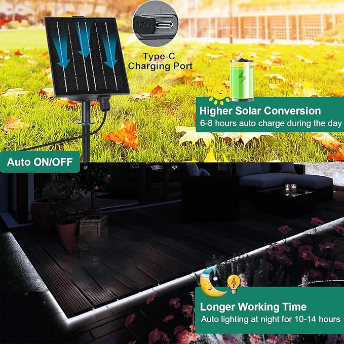 echosari 32.8Ft Solar Strip Lights Outdoor, IP68 Fully Waterproof LED Strip Lights with Timer Remote Auto ON/Off, Self-Adhesive Lights Strip for Camping Pool Deck Patio Decor (Cool White)