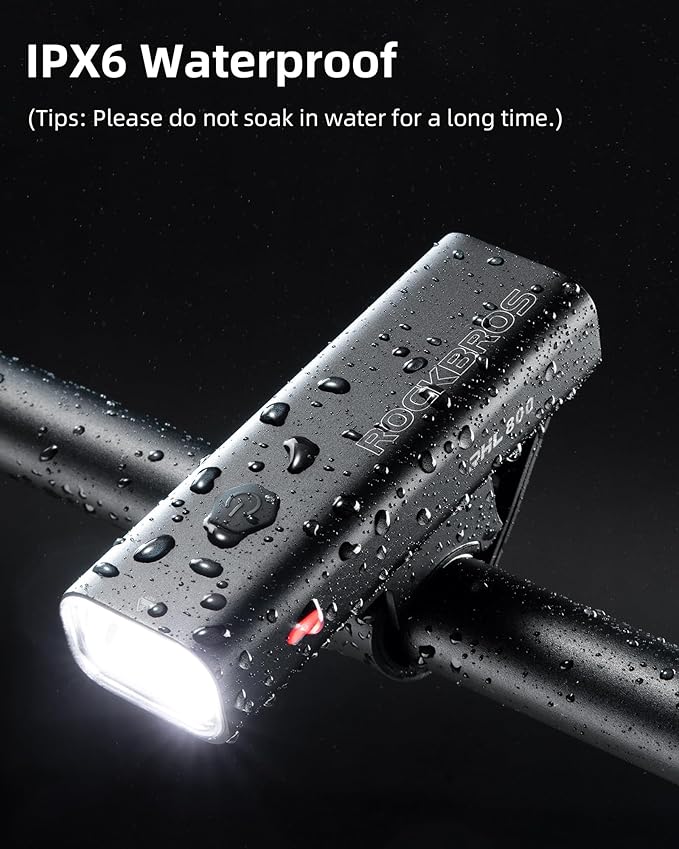 ROCKBROS Super Bright Bike Light 800Lumens Type C Rechargeable Bike Headlight Led IPX6 Waterproof Bike Front Light 5 Modes Aluminum Alloy Bike Light for Night Riding