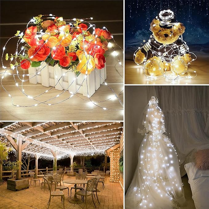 Solar String Lights Outdoor Waterproof 4 Pack Total 132ft 400LED 8 Modes Twinkle Lights Solar Fairy Lights for Patio, Garden Yard Party Wedding Tree Christmas Halloween Decoration, White