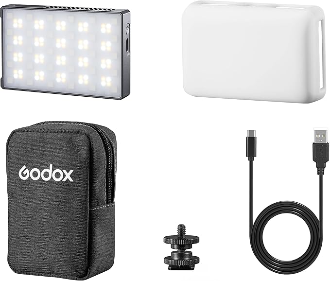 Godox KNOWLED RGBWW Creative LED Light, Magnetic Pocket Panel w/ 2500–8500K CCT, RGB/HSI/FX/Music Modes, CRI 96+ TLCI 97, 2-Hour Battery, USB-C & Wireless Charging, Diffuser & Cold Shoe Mount (C5R)