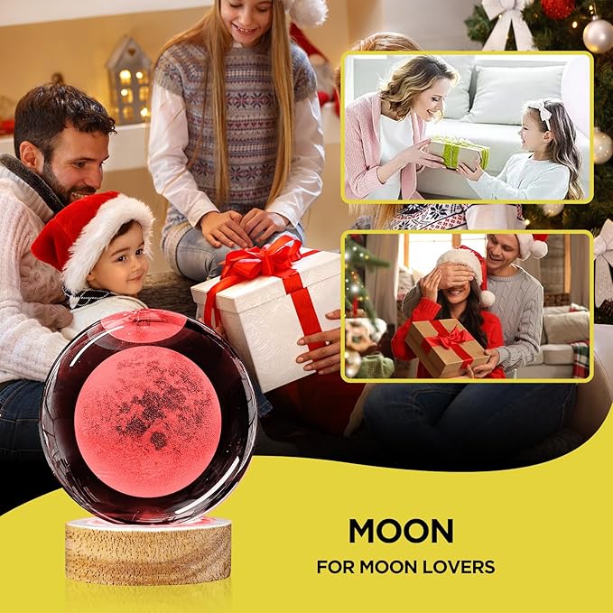 3D Moon Crystal Ball Night Light 3.15 inch Moon Galaxy Glass Ball Lamp with 16 Color Changing and Remote Moon Planet Home Decor Gifts Ideal for Friends Kids Christmas Birthday