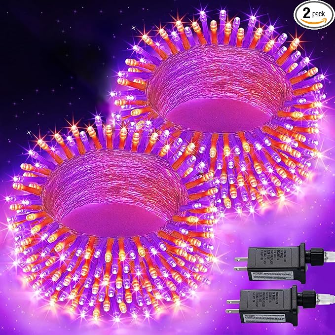 JMEXSUSS 2 Pack 100 LED Orange and Purple Halloween Lights, 33ft Connectable Halloween String Lights Outdoor Waterproof, 8 Modes Christmas Light for Indoor Christmas Tree Party Decorations