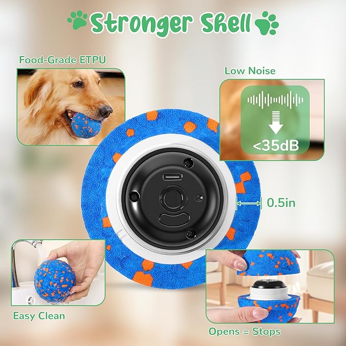 Smart Interactive Dog Toys,Vibrating Dog Ball,Pet Bounce Ball for Dogs (Small & Large),Chew-Proof Shell,Automatic Moving/Bouncing/Rotating, E-TPU Material,Ip68 Waterproof