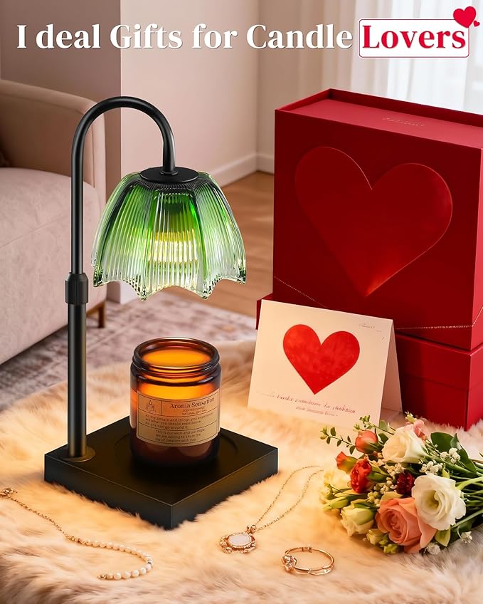 Candle Warmer Lamp with Timer Dimmable Adjustable Height, Cozy Home Decor House Warming Christmas Birthday Gifts for Women, Flower Candle Lamp Wax Melt Warmer for Scented Jar Candles, Gradient Green