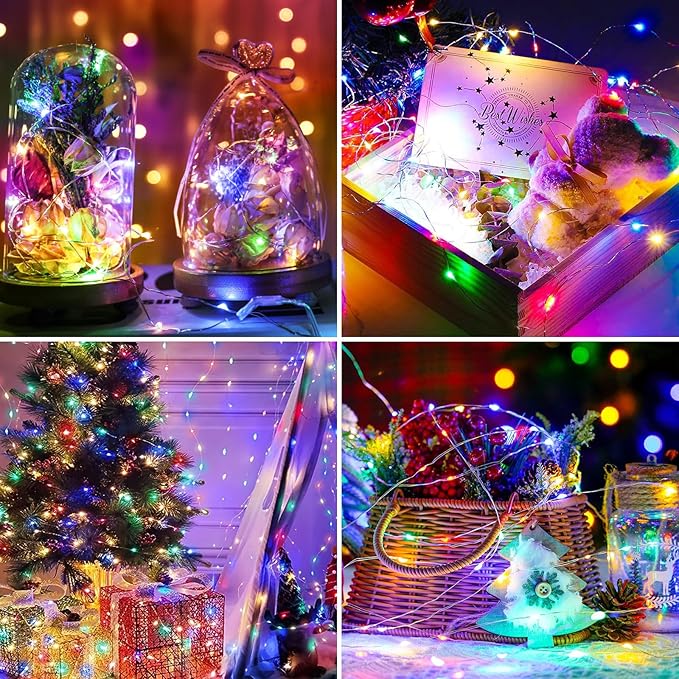 litogo 33 FT 100 LED Colored Fairy Lights Battery Operated with Remote and Timer, IP65 Waterproof Twinkle Lights Battery Powered 8 Mode Multicolor String Light for Outdoor Indoor Christmas Decor