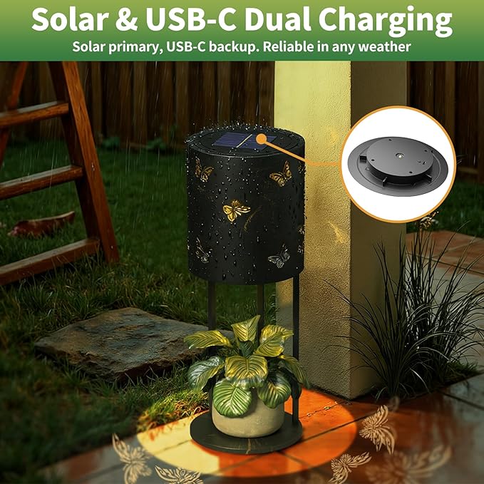 Solar Garden Plant Lights: Outdoor Waterproof Decorative Lamp with Flower Stand, Solar-Powered Yard Patio Outside Floor Decoration Lantern with Butterfly Pattern for Festival Decor