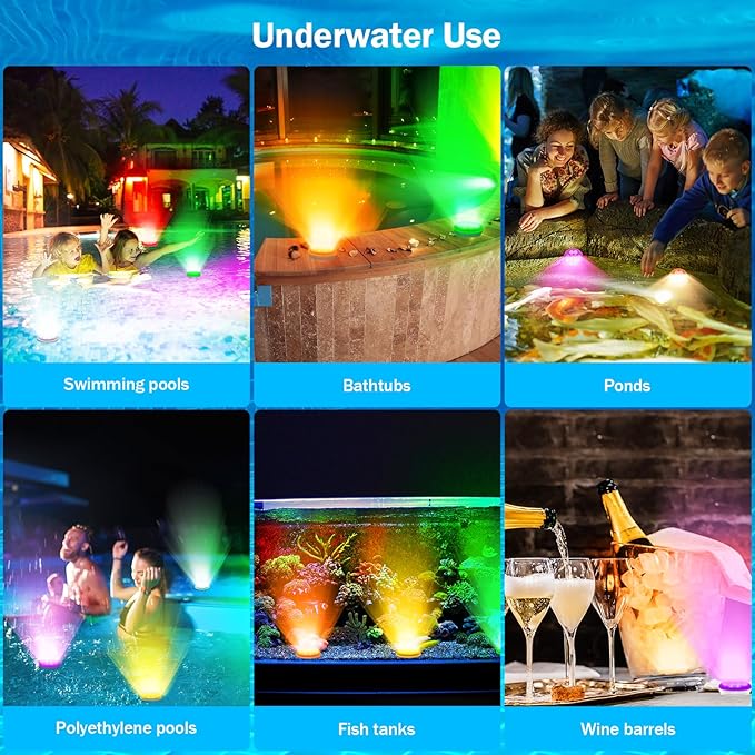 Pool Lights, 2025 Upgraded Ultra-High Brightness Rechargeable Submersible Pool Lights with Remote, IP68 Waterproof 22 Colors Floating Pool Light 2600mAh Magnet LED Underwater Light for Hot Tub 8 Pack