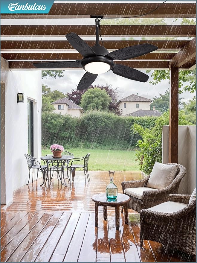 Fanbulous 42 Inch Waterproof Outdoor Ceiling Fan with Lights and Remote,IP65 Hanging Gazebo Fan with 3CCT 6-Speed DC Motor,Black Wet Rated Plug in Ceiling Fan with Cord for Patios Porch Pergola