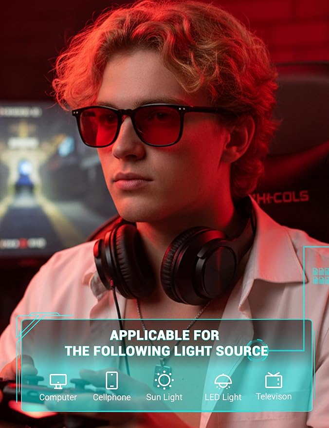 TIJN Sleep Glasses Blue Green Light Blocking Dual AR Coatings Amber Lens for Computer Gaming Screen Fatigue & UV Protection