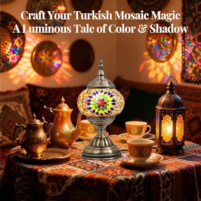 DIY Turkish Mosaic Lamp Kit, Stained Glass Table Lamp Making Kit- Easy and Fun, No Experience Needed, Mosaic Art & Craft Project Kits for Adults & Teens, Make Your Own Table Lamp, Multicolor