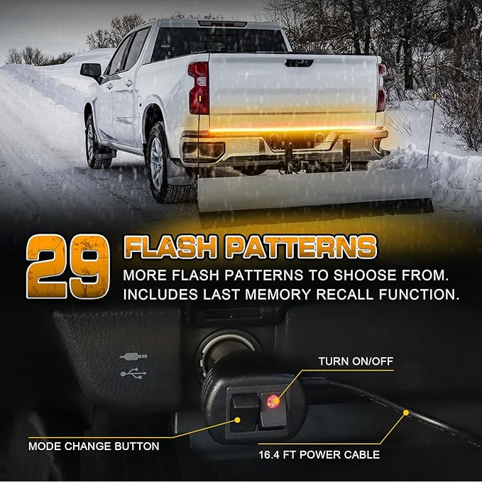 XRIDONSEN 60 inch Truck Tailgate Amber Strobe Lights Strip 360 LED Tail Emergency Light Bar Flashing Warning Hazard Safety Rear Window Lights for Tow Plow Trucks Construction Vehicles Pickup Trailer