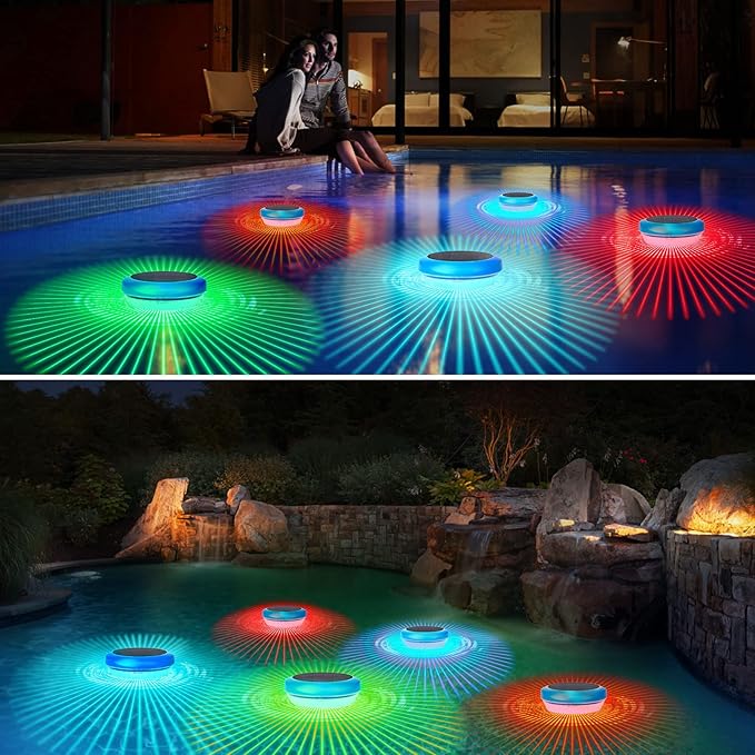 Solar Pool Lights Floating, RGB Color Changing LED Solar Pool Lights That Float, Waterproof LED Lights for Swimming Pool, Hot Tub, Pond, Garden & Party Decoration (2)