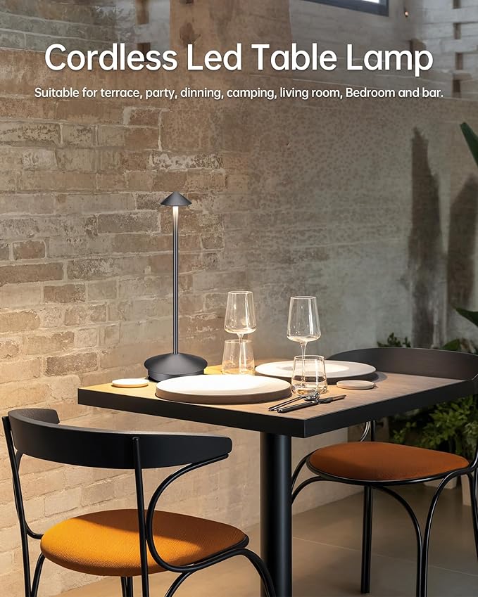 Portable Led Cordless Lamp Table Light 2 Pack, Rechargeable 6000mAh Battery Outdoor Table Lamp for Dinning Restaurant Patio Bedroom Camping, IP54 Waterproof, Dimmable
