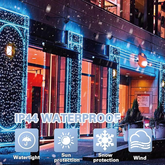 LAMPHOME Blue Christmas String Lights Indoor Outdoor, 66ft 200 LED Blue String Lights Clear Wire Plug in, 16 Modes Waterproof Christmas Lights for Tree Party Bedroom Wall Christmas Decoration