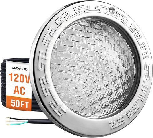 SURAIELEC 10 Inch 120V LED Pool Lights for Inground Pool, 5000 Lumen Cool White Inground Pool Light, 50W LED (500W Equivalent), Fits 10" Wet Niches, 50FT Cord, Ultra Bright Upgrade