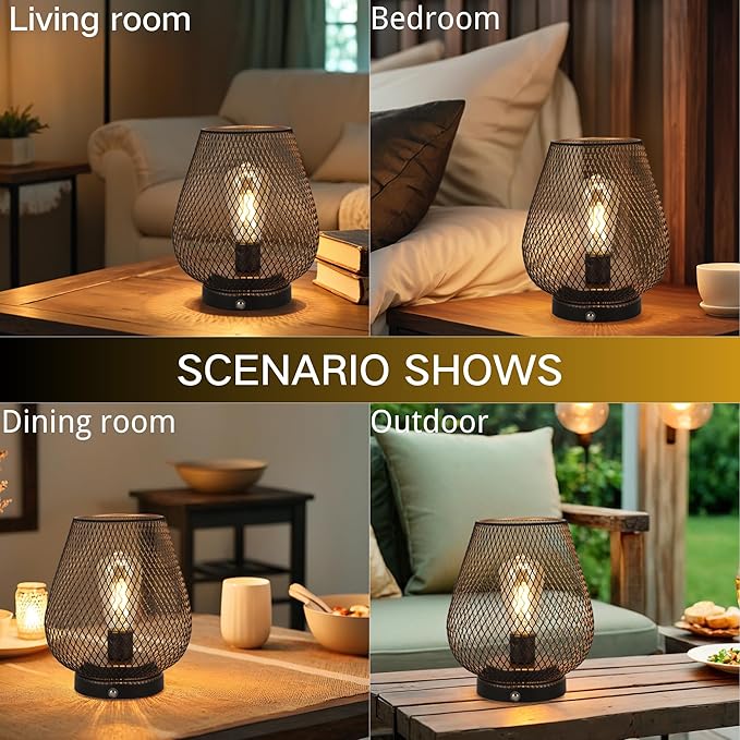JHY DESIGN Dimmable Touch Bedside Table Lamp Rechargeable Battery Powered Lamp with LED Bulb Cordless Accent Lamp for Weddings Parties Patio Events for Indoors Outdoors(Metal Base, Bronze Egg)