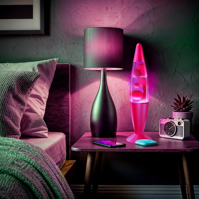 JAMBO 2 Pack- 16" Beautiful Lamp- Blue with Blue/White Wax and Purple with Pink Wax, Relaxing Liquid Lamp, Night Light Nightlight, Lamps for Adults Teens Kid
