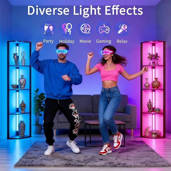 RGBCW Floor Lamp with Shelves, Smart Modern Floor Lamp with Music Sync, LED Color Changing Corner Display Shelf Lamp, Tall Lamps for Living Room and Bedroom, Bookshelf Lamp, Brown