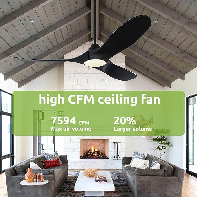 70 Inch Outdoor Large Ceiling Fan with Light, Wood Smart Ceiling Fan with Remote App Alexa Wifi Control, Modern Farmhouse Black High Cfm Propeller Dc Ceiling Fans for Indoor/Exterior Patios