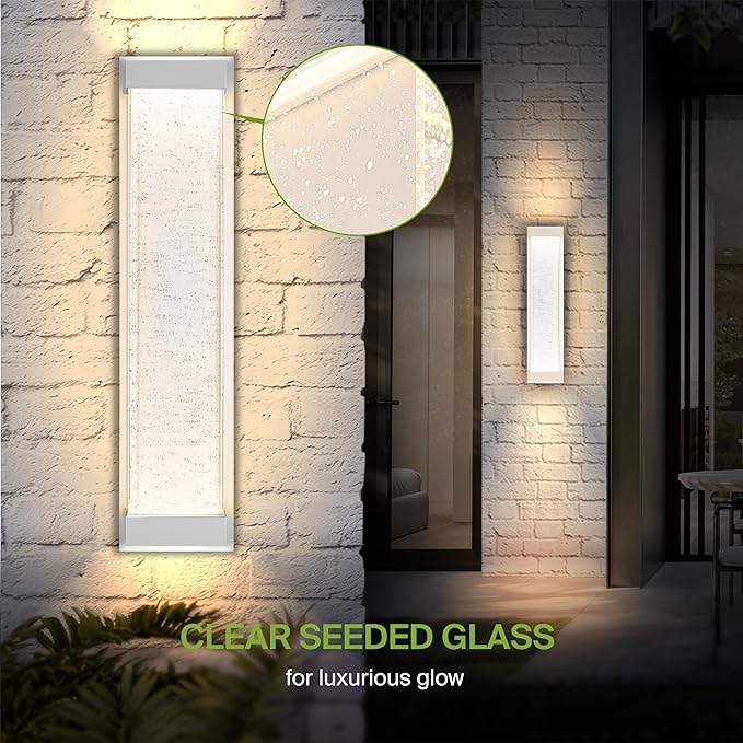 ASD LED 24" Bubble Glass Wall Light Fixture, Outdoor & Indoor Seeded Sconce | 3CCT, Waterproof, Dimmable, Up-Down Glow, ETL Listed | 22W 530LM 3000-5000K 100-277V | Porch Lighting | White, 2 Pack