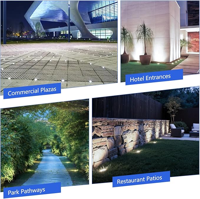 JESLED Low Voltage Landscape Lights, 6W LED Well Lights IP67 Waterproof, 6000K Bright White In-Ground Lights with Wire Connectors for Pathway, Deck, Patio, Yard, Garden (12 Pack)