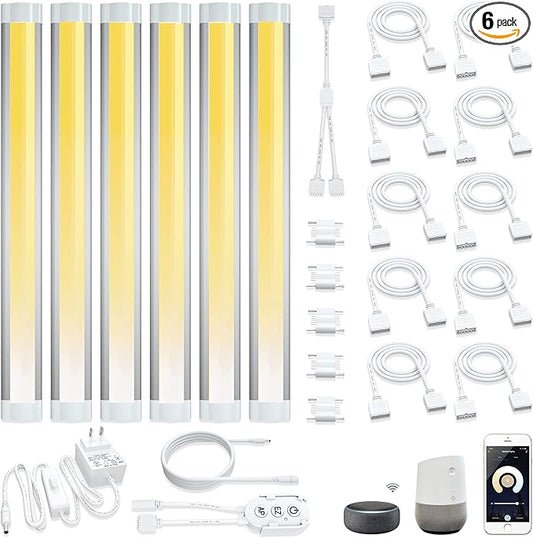 Smart Cabinet Lights Under Counter LED Lighting Dimmable Strip Lights, Warm, Daylight, Cool White Adjustable Light Bar,Compatible with Alexa,Google Assistant,Phone App,for Kitchen Cupboard,Shelf,6pcs