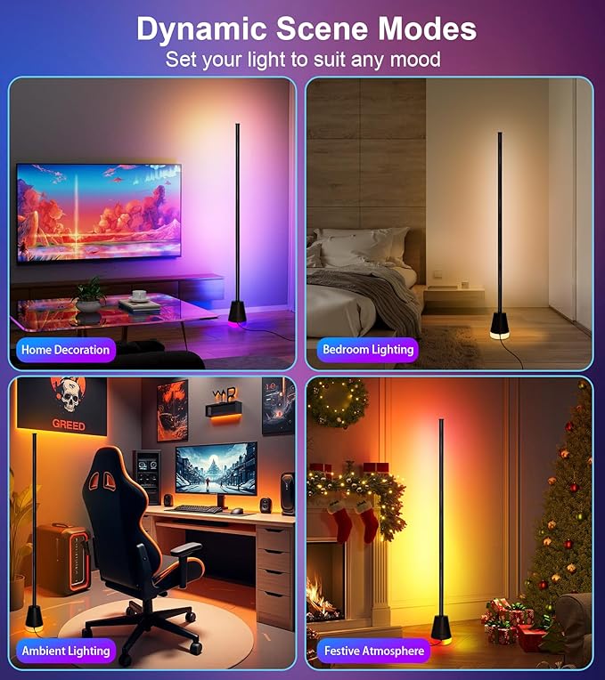 Ericlin 2Pcs Corner Floor Lamp,Smart RGB LED Corner Lamp with App and Remote Control,16 Million Colors & 68+ Scene,Music Sync,Timer Setting,Ideal Standing Lamp for Living Rooms,Bedrooms,Gaming Rooms