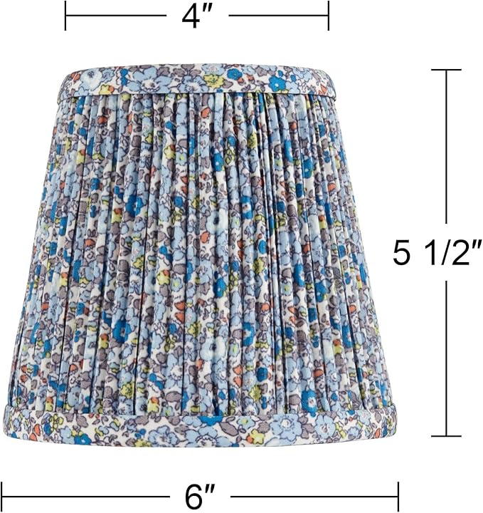 4" Top x 6" Bottom x 5 1/2" High x Print Cottage Core Lamp Shade Replacement Small Mini Blue Empire Round Floral Modern Fabric Leaf Shirred Pleated Pattern Clip On Candelabra - Springcrest