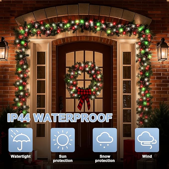 LAMPHOME 66ft Christmas Decorative Mini Lights, 200 LED Green Wire Fairy Starry String Lights Plug in, 16 Lighting Modes for Outdoor Xmas Tree Wedding Party Decoration (Red Green White)