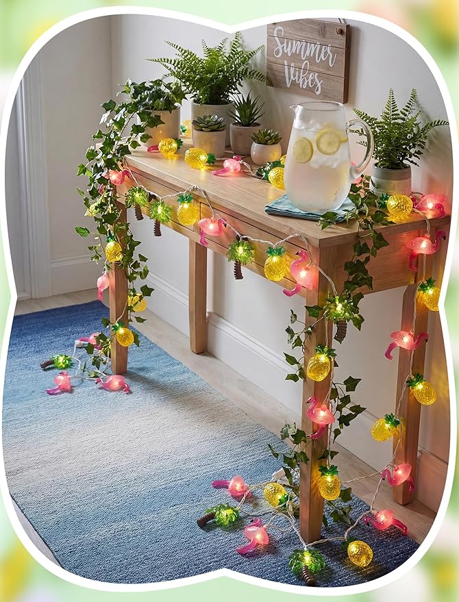 10 LED Hawaiian Beach Themed Party Decorations Lights, 8.5Ft Tropical String Light with Flamingo Pineapple Palm Tree Fairy Lights for Tropical Luau Party Beach Pool Outdoor Indoor Summer Decorations