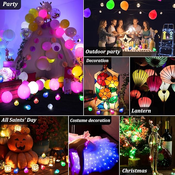 AIKEI 100pcs LED Balloon Lights,Mini Round Balls Lights,Waterproof Tiny Led Light for Balloon Paper Lantern Halloween Christmas Birthday Party Wedding Decoration Rainbow Color