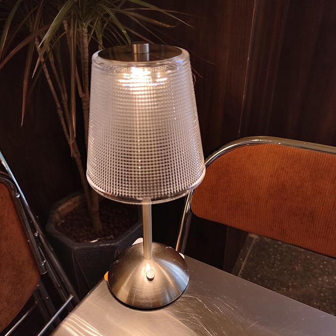 Cordless Table Lamp, 4000mAh Rechargeable Battery Operated Lamp, 3 Way Modes & Stepless Dimmable LED Touch Lamp, Portable Retro Metal Beside Lamps for Desk Bedroom Restaurant(Silver Nickel)
