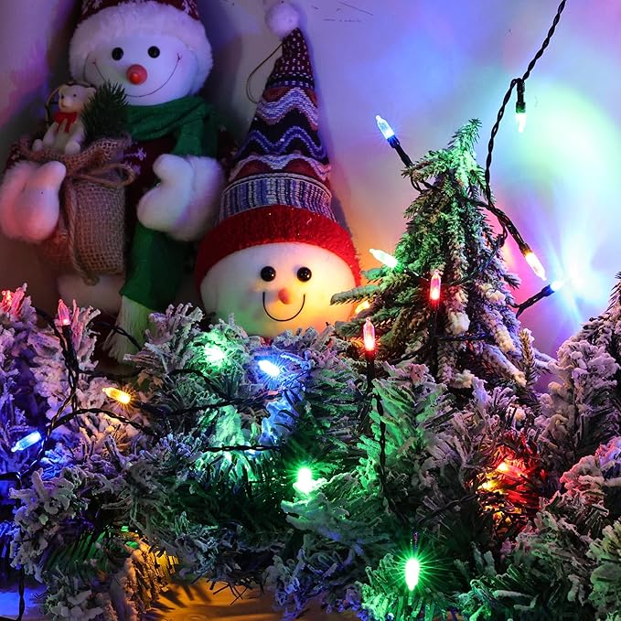 Lomotech Battery Operated Christmas Lights - 2 Pack Total 16ft 50LEDs Battery Mini String Lights with Timer for Home, Garden, Party, Holiday, Tree Decoration (Green Wire, Multicolor)