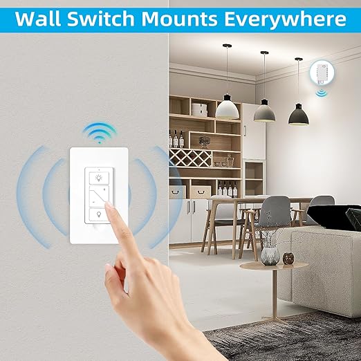 Wireless Dimmer Switch, 2 Remote Light and 1 Receiver kit, Work with Alexa Voice Control, Smart Wall Switch Lighting Fixture for Dimmable LED/CFL INC/HAL Bulb of Ceiling Pendant Lamps, ETL Listed