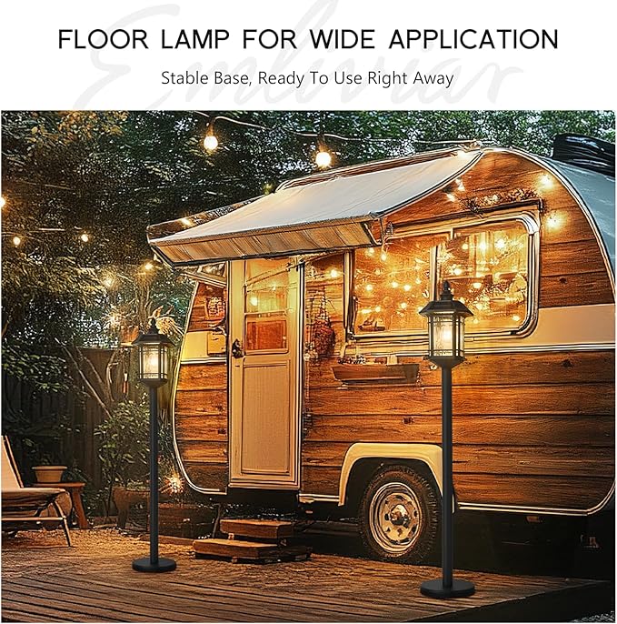 Emliviar Outdoor Solar Floor Lamp with Remote Control, Waterproof Solar Powered Path Lighting in Black Finish, LED Portable Street Light with Water Grain Glass, 2084PL-ML SL BK
