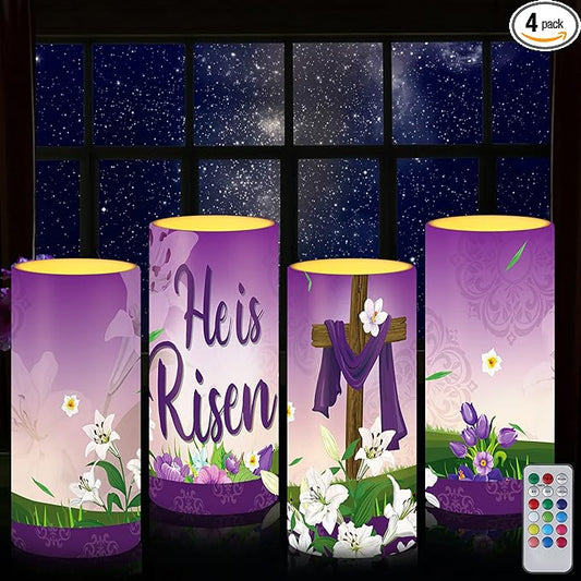 Tiamon Easter Scene Candles LED Flameless Candles Battery Operated LED Warm Light Flickering Pillar for Xmas Holiday Table Decorations (Bright)