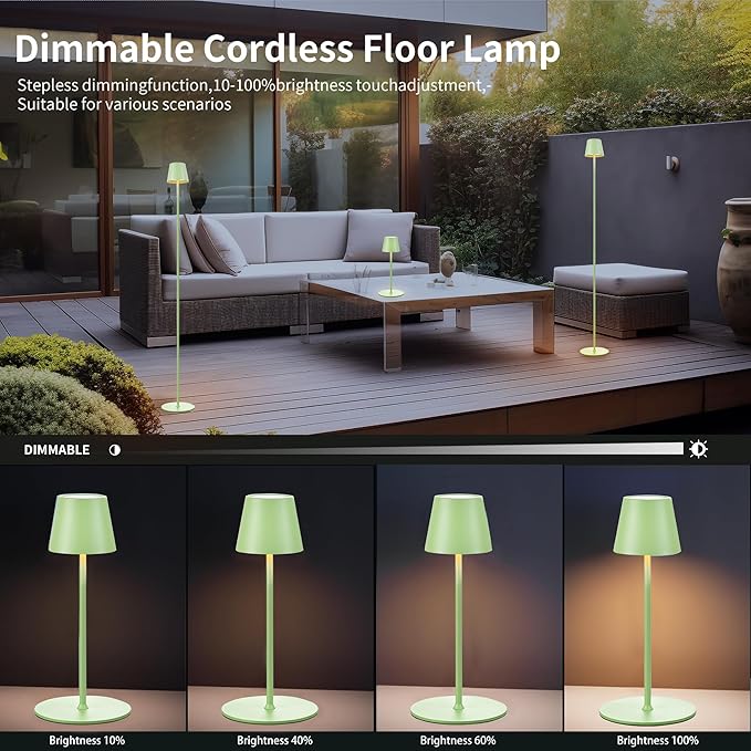 2Pack Cordless Floor Lamp for Outdoor/Indoor, Built-in 6800 mAh Battery LED Battery Operated lamp Rechargeable, with Touch Control Floor lamp，Adjustable Height Floor Lamp for Patio(Green)