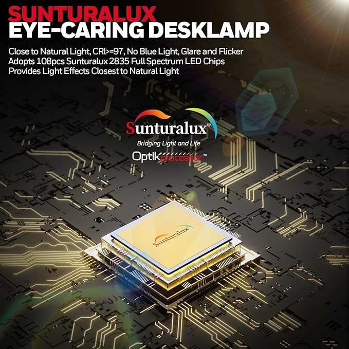 Honeywell LED Desk Lamp - Sunturalux Desk Lamps for Home Office with USB A+C Charging Ports, Stepless Dimmable Eye-Caring Foldable Desk Light for Table Bedroom Bedside Reading(Black)