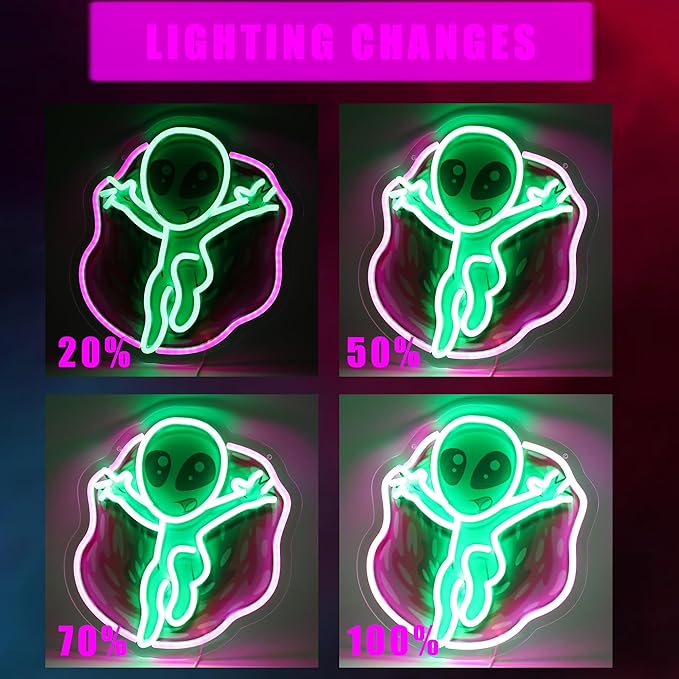 Alien LED Neon Sign, Green UFO Alien Neon Light for Wall Decor, USB Powered Neon Wall Light for Game Room, Bedroom, Party, Bar, with UV