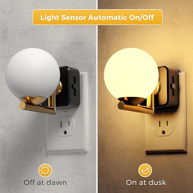 L LOHAS LED Night Lights Plug Into Wall, Dusk to Dawn Sensor, Soft White 3000K Nightlight, 0-100LM Adjustable Brightness, Plug in Night Light for Bathroom, Hallway, Bedroom, Stairway